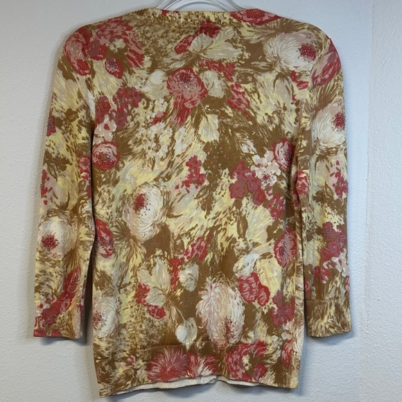 Talbots Women's Floral Beaded Cotton 3/4 Sleeve Button Up Cardigan XS - Picture 6 of 6